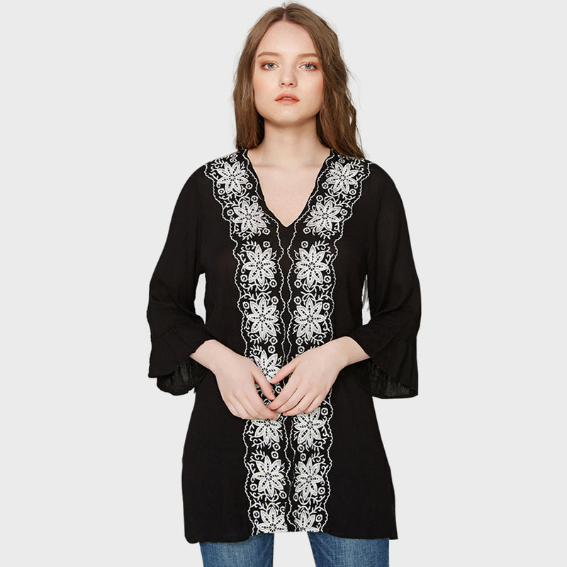 Boho Patchwork Embroidery Blouse Shirt