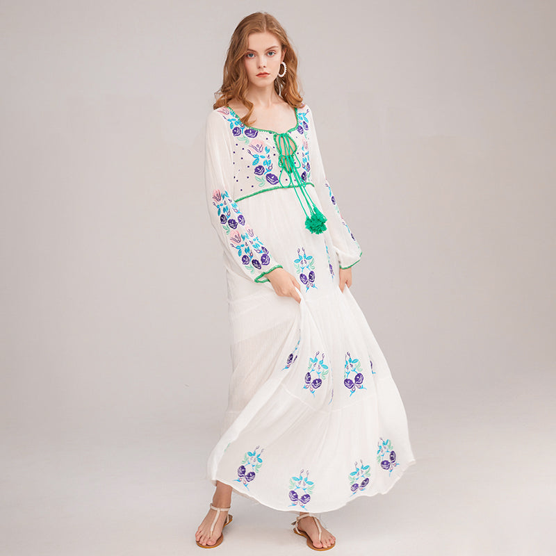 Embroidery Maxi Women Dress Casual Clothes