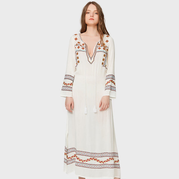 Boho Ethnic Embroidery Maxi Dress
