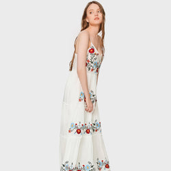 Boho Patchwork Floral Embroidery Maxi Slip Dress