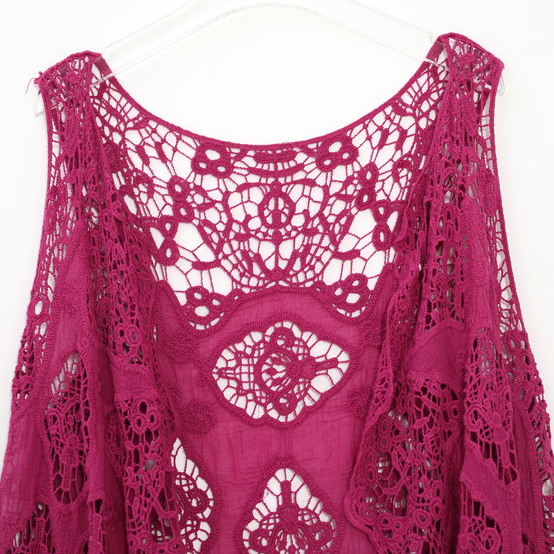 Hippie Froral Patch Crochet Cover Up Top Roseredb