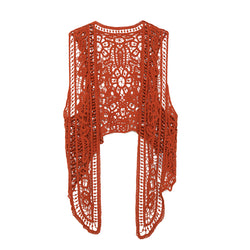 Asymmetric Open Stitch Crochet Knit Embroidery Cardigan Umber