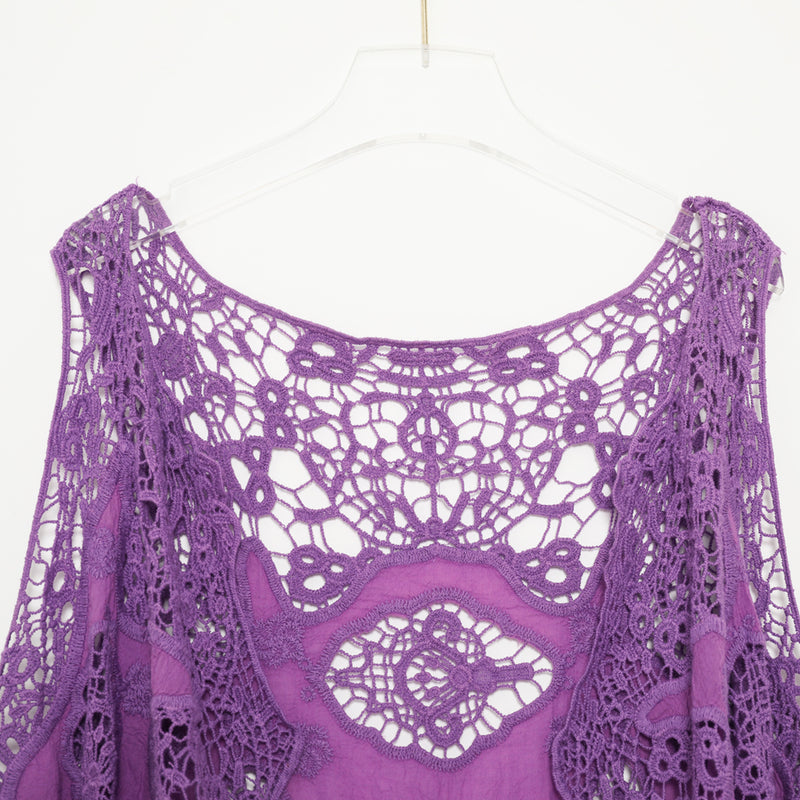 Hippie Froral Patch Crochet Cover Up Top Purple