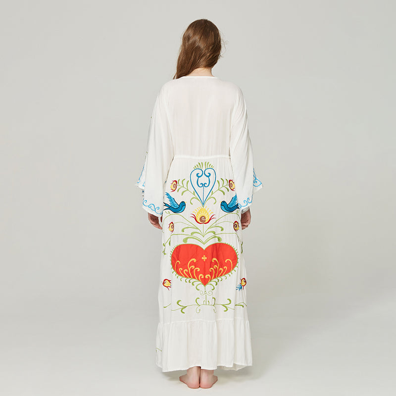 Boho Patchwork Embroidery Batwing Sleeve Maxi Dress