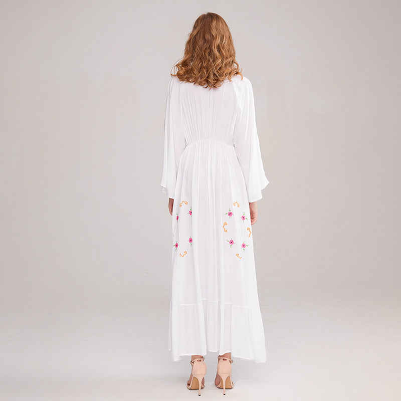 Boho Embroidery Flare Sleeve Women Maxi Dress