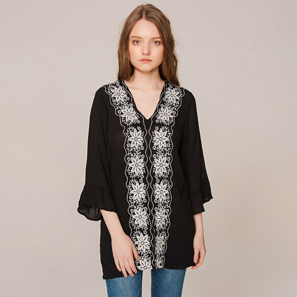 Boho Patchwork Embroidery Blouse Shirt
