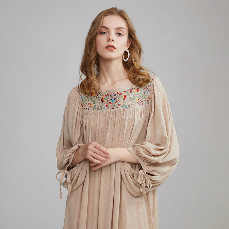Boho Patchwork Embroidery Women Loose Maxi Dress