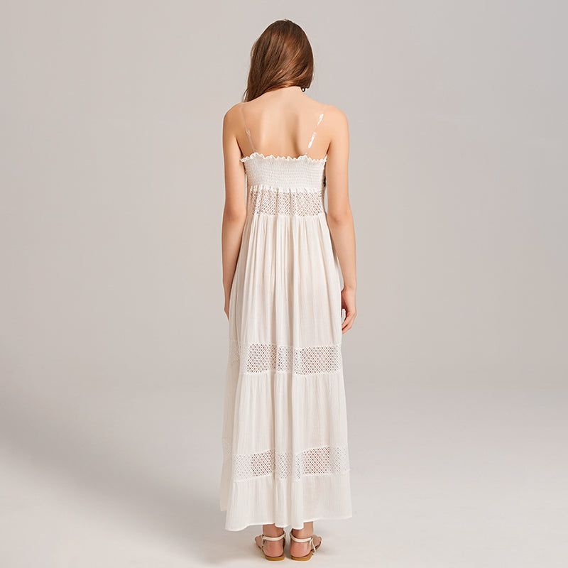 Hollow Out Patchwork Embroidery Maxi Slip Dress