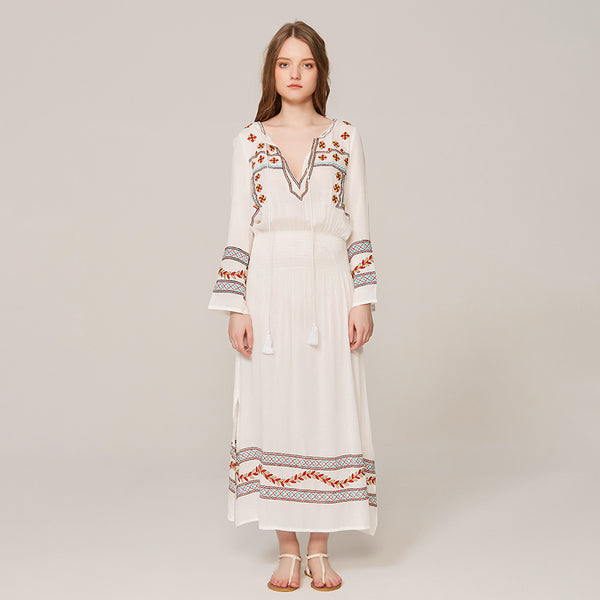 Boho Ethnic Embroidery Maxi Dress