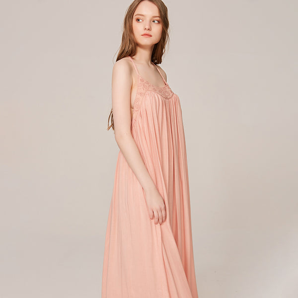 Loose Backless Embroidery Slip Maxi Dress
