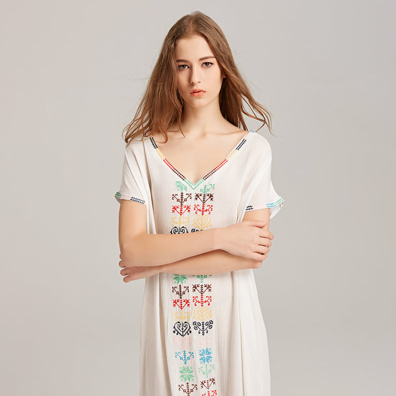 Boho Embroidery Patchwork Maxi Dress