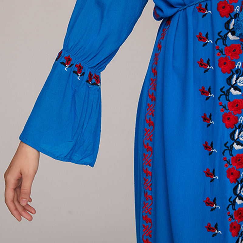 Boho Floral Embroidey Women Midi Dress