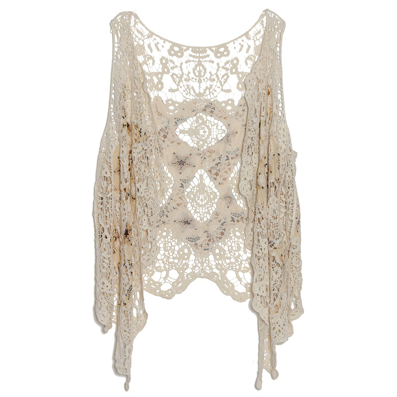 Hippie Froral Patch Printed Crochet Cover Up Top