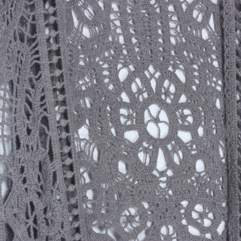 Asymmetric Open Stitch Crochet Knit Embroidery Cardigan Gray