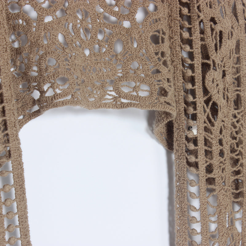 Asymmetric Open Stitch Crochet Knit Embroidery Cardigan Khaki