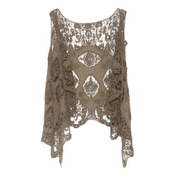 Hippie Froral Patch Crochet Cover Up Top khaki