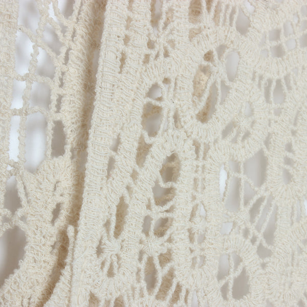 Asymmetric Open Stitch Crochet Knit Embroidery Cardigan Beige