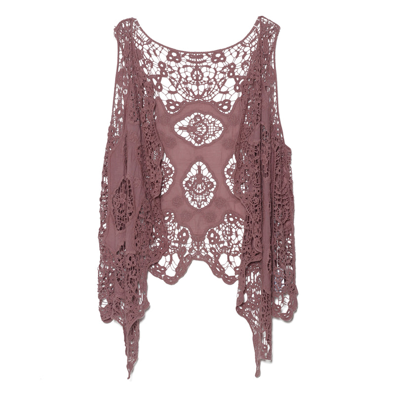 Hippie Froral Patch Crochet Cover Up Top Twilight