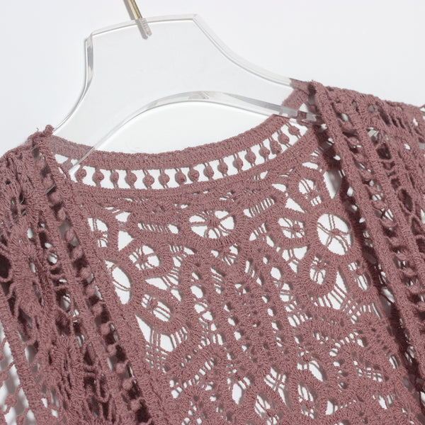 Asymmetric Open Stitch Crochet Knit Embroidery Cardigan Twilight