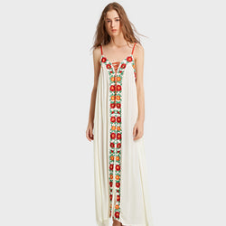 Flroral Embroidery Lace Up Maxi Slip Dress