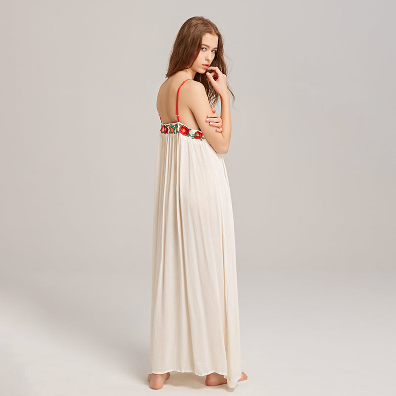Flroral Embroidery Lace Up Maxi Slip Dress