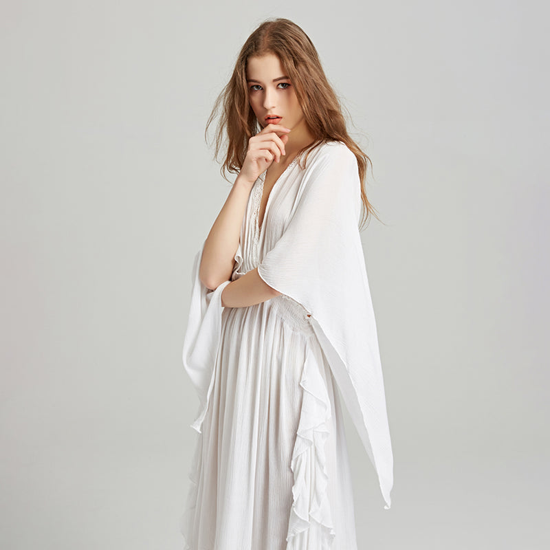 Hollow Out Lace Maxi Dress Batwing Sleeve
