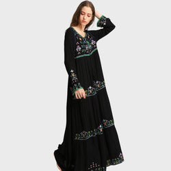 Boho Floral Patchwork Embroidery Maxi Dress