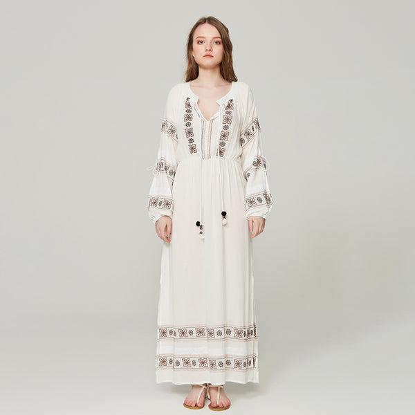 Ethnic Boho Embroidery Patchwork Maxi Dress